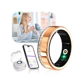 XSWCCJJ 10th Gen Diamond Smart Ring and Wireless Charging Case【Industry Number 1-0 Measurement Error】2025 Fitness Tracker for Sleep Monitoring, Portable SpO2 Smart Ring for Android and iOS, Gold 7#