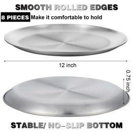 wutfuooo 8 Pieces 12 Inch Pizza Pans Bulk Stainless Steel Sets Round Bakeware Pizza Trays for Oven Kitchen Baking Home Restaurant Safe Sturdy Reusable Easy Clean