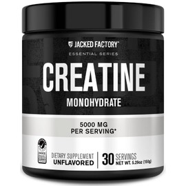 Jacked Factory Monohidrato de creatina en polvo (150 g - 5 g diarios) Suplemento de creatina para hombres y mujeres, apto para veganos, probado por terceros - 30 porciones, sin sabor