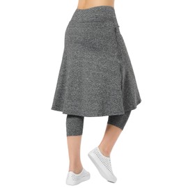 Women Knee Length Skirts with Leggings,Skirted Leggings Skorts Capris for Women Golf Swimmg Skorts Legging with Zipper Pockets(Grey Charcoal XS)