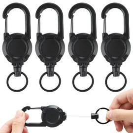 Arvoni Pack of 4 Retractable Key Chains, Extendable Key Chain with 60 cm Steel Cable, Durable Lanyard Extendable with Carabiner, for ID Card Holder, Extendable, Card Holder