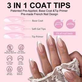 French False Nails Kit, 240Pcs Almond Press On Nails with Stickers, Medium Long False Nails With Glue Acrylic Fake Nails 12 Sizes Stick On Nails For Women French Tip Gift for Girls (Almond)