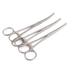 OdontoMed2011 Lot of 3 Pieces Kocher Hemostat Locking Forceps 7" 1x2 Curved Stainless Steel ODM
