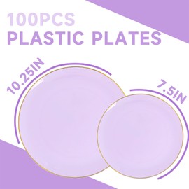 PULOTE PULOTE 100PCS Purple Plastic Plates Disposable - Include 50 Dinner / 50 Dessert Plates Heavy Duty for Party, Wedding&Easter