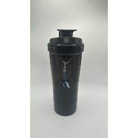 Protein shaker bottle with protein and pill storage