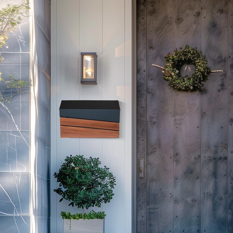 xhlokk Wall-Mount Mailbox, Walnut Wood Panel, Rust Resistant Large Capacity