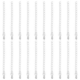 Beebeecraft 1 Box 20Pcs Bracelet Extender Chains Bulk 925 Sterling Silver Plated Brass Metal Tear Drop Charm Extension Curb Chains Tails for Jewelry Making Necklaces Bracelets DIY Crafts Supplies