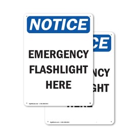 (2 Pack) Emergency Flashlight Here OSHA Notice Sign 10 Inch X 14 Inch Plastic Sign, Weather Resistant, UV Protected for Workplace, Business, and Construction Site, Made in the USA