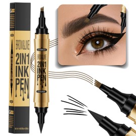 Eyebrow Pencil, 3D Waterproof Microblading Eyebrow Pencil with 4 Micro Fork Tips, Long Lasting Waterproof Smudgeproof Brow Pen, Easy Creation of Eyeliner Natural Looking Defined Eyebrows (Dark Brown)