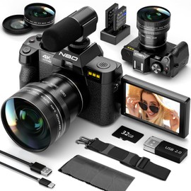 NBD 48MP Digital Cameras for Photography - 16X Zoom Travel Camera with 180° Flip Screen, 4K Vlogging Cameras Fotograficas for YouTube, Auto Focus, Macro Lens, 2 Batteries & 32GB SD Card（Black）