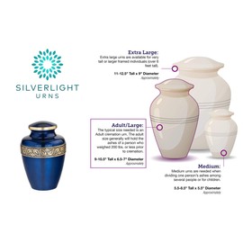 Silverlight Urns Sapphire Blue Brass Cremation Urn, 10 Inches Tall, Adult Sized Urn for Ashes