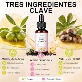 2PCS Aceite de Rosa Mosqueta, Aceite Rosa Mosqueta Puro, Aceite Facial Hidratante, Suaviza la Apariencia de la Piel, Unifica el Tono y Aporta Elastici