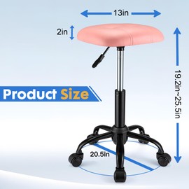 FNZIR Square Rolling Stool with Wheels Height Adjustable Swivel Stools Office Chair Pink
