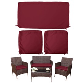 Snubbull 3 Pack Outdoor Patio Seat Cushions Replacement Covers Fit for 4 Pieces 4-Seater Wicker Rattan Patio Conversation Set Loveseat Chair Couch Furniture,36x18x2,18x18x2,Burgundy-Cover Only