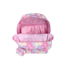 Jessica Simpson Women’s Designer Laptop Backpack with Side Pockets, Wallet | 2 Piece Backpack Change Purse Set for Women (Pink Flower Bloom)