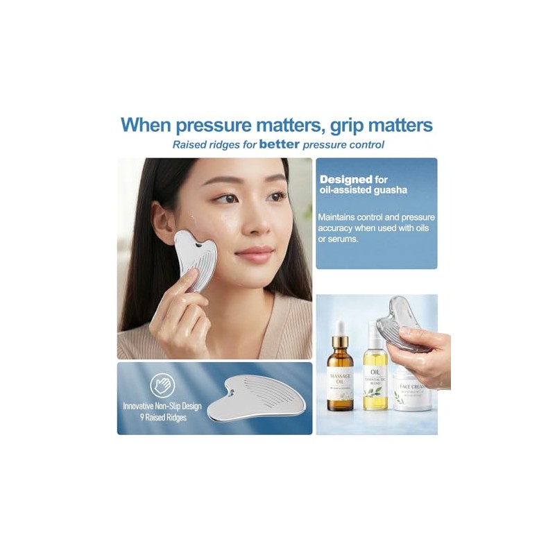 Gua Sha Facial Tools & Face Roller Set, Stainless Steel