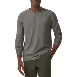 BASS OUTDOOR Men's Henley Long Sleeve Tee, Gargoyle, Medium