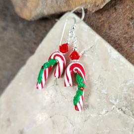 Candy Cane Christmas Earrings Sterling Silver