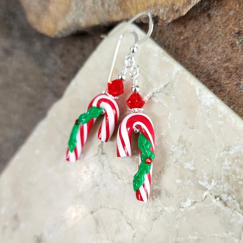 Candy Cane Christmas Earrings Sterling Silver