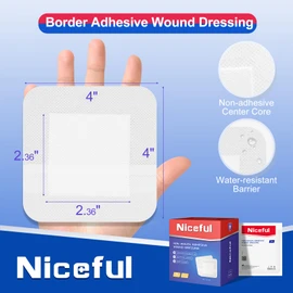 Niceful 50 Count Adhesive Gauze Island Dressing 4" x 4", Water-Resistant Wound Dressing, Sterile & Absorbent Medical Grade Dressing Pad First Aid Dressing Pads