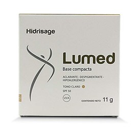 Lumed Base de Maquillaje Compacta, Aclarante y Despigmentante, Protector solar SPF 50, estuche con 11 gr (Tono Claro)