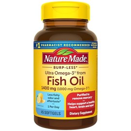 Nature Made Burp-Less Ultra Omega-3 from Fish Oil 1400 mg, Dietary Supplement for Healthy Heart Support, 45 Softgels, 45 Day Supply