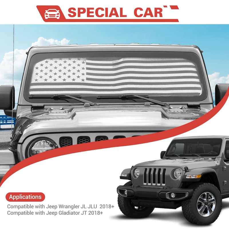 Windshield Sun Shade Compatible with Jeep Wrangler JL JLU &