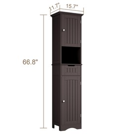 ChooChoo 67" Tall Bathroom Storage Cabinet Freestanding with Adjustable Shelves, Narrow Storage Linen Cabinet with 2 Doors and 1 Drawers for Bathroom, Living Room, Kitchen, Espresso