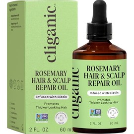 Cliganic Aceite de romero para el cabello y el cuero cabelludo con biotina y jojoba con ingredientes orgánicos a base de hierbas, suero para suavizar y suavizar el encrespamiento, el cabello dañado