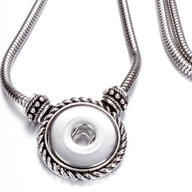 Snap Jewelry Ginger Charm Necklace Adjustable Silver Antique Pendant Fits 18MM 20MM Women's Customizable Buttons (Medium Length - 20 inch)