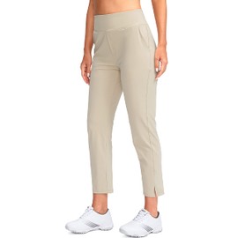 YYV Women's Golf Pants Stretch Work Ankle Pants High Waist Dress Pants with Pockets for Yoga Business Travel Casual(Dusty White Medium)
