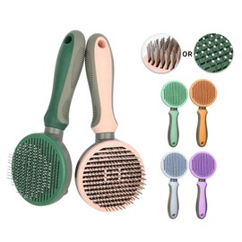 Self Cleaning Pet Pin Brush Cat Dog Grooming Slicker Brush Color Silver Round Curved Needle for Shedding