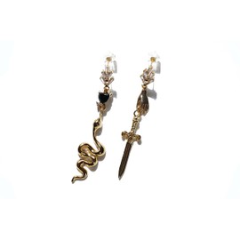 Dagger and Serpent Mismatched Earrings/Sword and Snake Earrings (gold-plated-base)