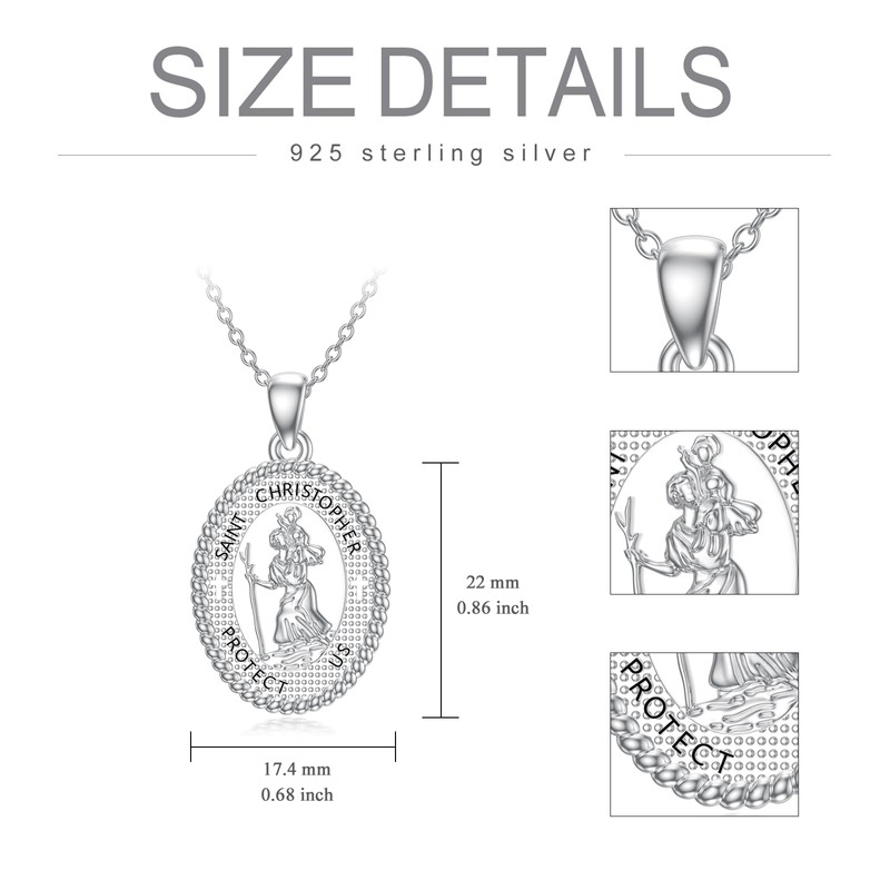 AHTAMOS Saint Christopher Necklace 925 Sterling Silver St Christopher Necklace