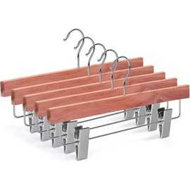 TOPIA HANGER 10 Pack American Red Cedar Natural Wooden Pants Skirt Slacks Bottoms Jeans Hangers with Metal Anti-Wrinkle Adjustable Clips, 360° Stronger Chrome Hooks, CT07P