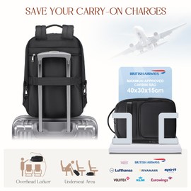 BAGZY Laptop Backpack 15.6 Inch for Women 40x30x15 British Airways Waterproof Travel Backpack Underseat Travel Hand Luggage Backpack Fashion Laptop Bag for Teacher Nurse College Work Man Beige