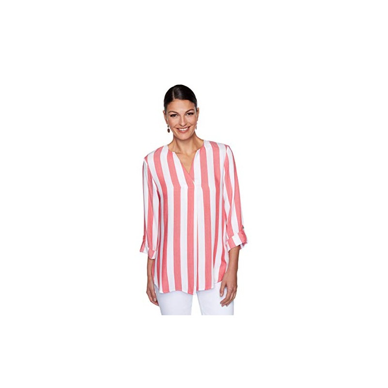 Ruby Rd. Playera Ligera con Cuello Dividido y Rayas para