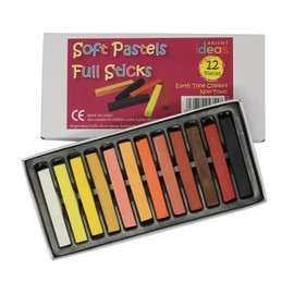 Bright Ideas Soft Pastels - 12 Pack of Assorted Earth-Tone Colours Soft Pastels Full Sticks - Intense Bright Colours - Perfect Oil Pastels for Kids, Artists, Students - Pastels for Paper, Card, Canvas