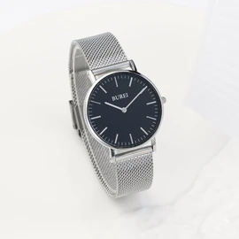 BUREI Women's Watch, Analog, Quartz, Waterproof, Mesh Band, Stylish, Brand, Casual, Humanized Watch, For Work or School, Thin, Lightweight, Women's Watch, silver-black, Minimalist