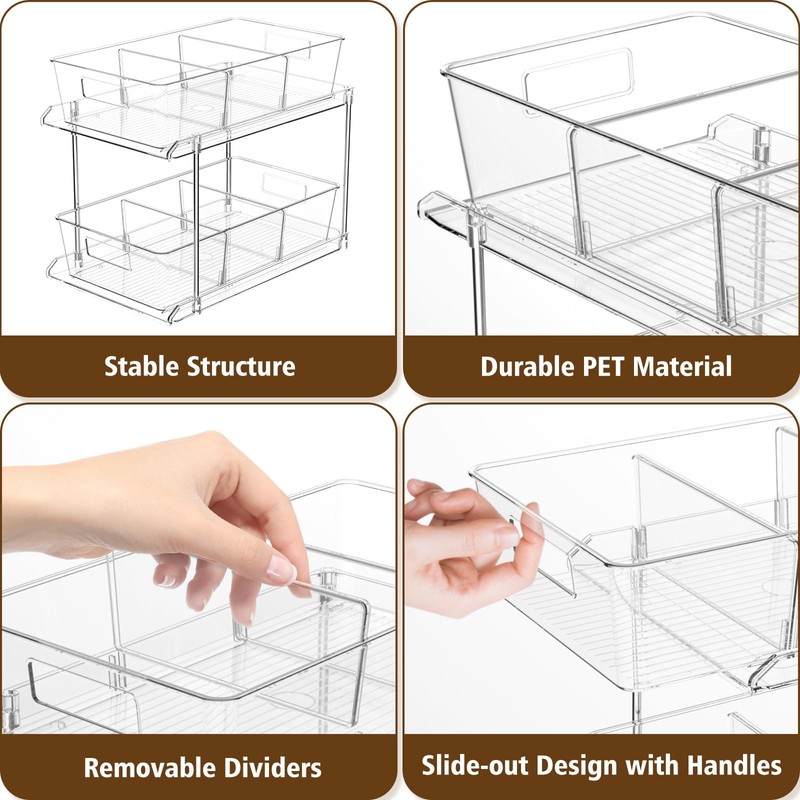 Fabspace Pull-out Home Organizer, 2 Pack 2 Tier Clear Bathroom