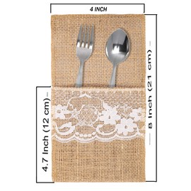 MDS Pack Of 50 Wedding Burlap 4 x 8 Inch Burlap Lace Utensil Cutlery Holders Pouch Silverware Holder Knifes Forks Bags Burlap Napkin Bag for Rustic Wedding Party and Tableware Decorations