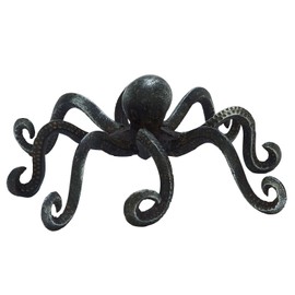 Deco 79 Metal Octopus Decorative Sculpture Home Decor Statue with Long Tentacles and Suctions Detailing, Accent Figurine 12" x 9" x 4", Black