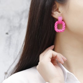 RUOFFETA Rectangle Earrings for Women, Acrylic Square Earrings Twisted Geometric Statement Jewelry(Royal Blue)