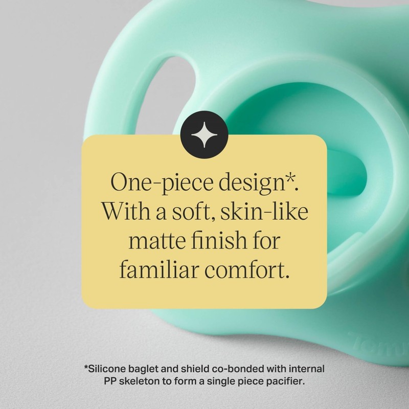 Tommee Tippee Ultra-Light StayPut Pacifier, One-Piece Silicone Design, 0-6m, 4