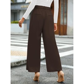GRAPENT Dressy Flowy Pants for Women High Waisted Wide Leg Trousers Womens Slacks Elastic Waist with Pockets Wide Leg Pants Brown Pants Palazzo Color Petite Chocolate Brown Size Small Size 4 Size 6