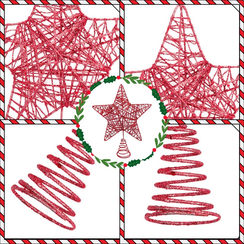 Christmas Tree Topper, Red Glitter Star for Christmas Tree, Christmas