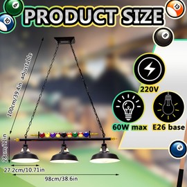 Rossesay Adjustable Pool Table Lights for 7'-8' Billiard Light Hanging Pool Table Light Fixture Lighting Pendant Lamp with Metal Shades for Game Rooms (Bulb Not Included)(3 Lights)