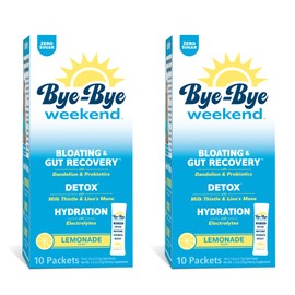 Bye-Bye Weekend Detox Drink Mix w/Electrolytes - for Bloating, Recovery, Fatigue, Brain Fog - Probiotics, Lion’s Mane, Milk Thistle - Zero Sugar Lemonade - 20 Pack