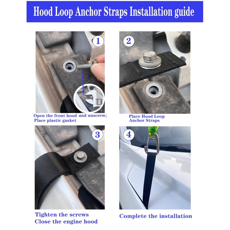 Hood Loop Anchor Straps, 12 ”Extended、Thickened and Stainless Steel Eyelets