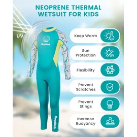 Gogokids Children's Wetsuits, Thermal Swimwear, Girls' One-Piece Swimsuits, 2.5 mm Neoprene Diving Suit, Rash Guard, Snorkel Suit, UV Protection 50+, XXL